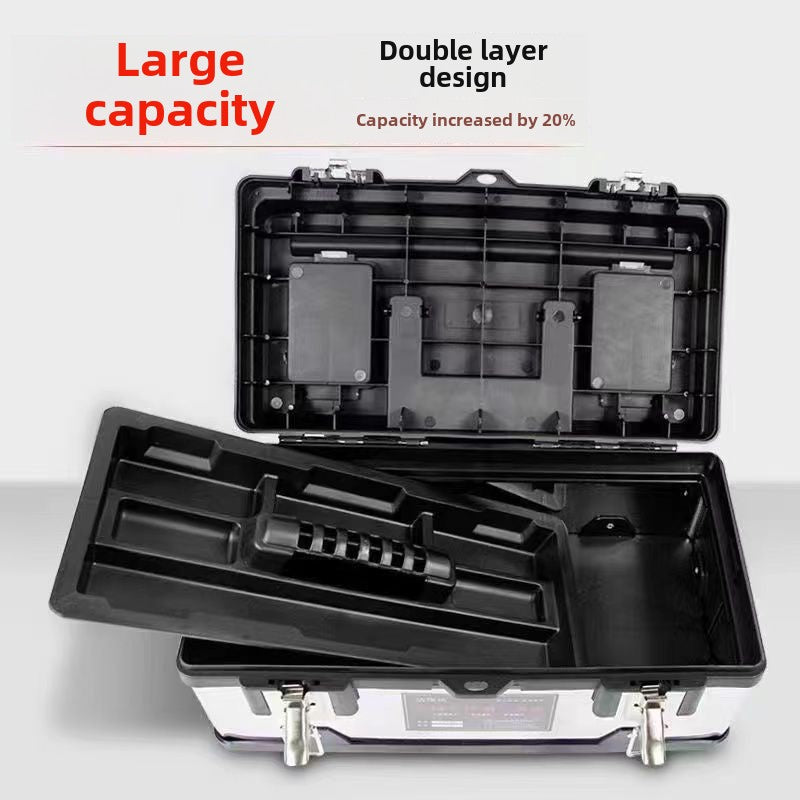 20-Inch Tool Box Stainless Steel&Plastic Portable Toolbox Storage Organizer with Long Handle and Removable Tray for Home Garage Workshop