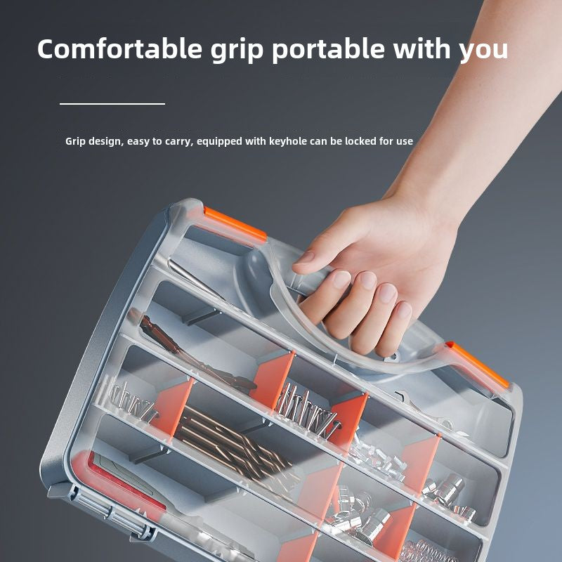 Plastic Tool Box,Double Side Tool Organizer Small Parts Tool Box Hardware Organizer with Removable Plastic Dividers for Bead/Screws/Nuts/Nails/Bolts/Bins/Crafts