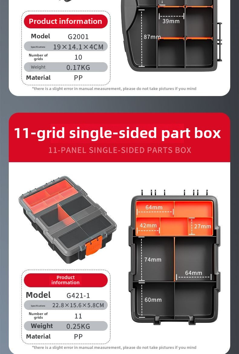 Plastic Tool Box,Double Side Tool Organizer Small Parts Tool Box Hardware Organizer with Removable Plastic Dividers for Bead/Screws/Nuts/Nails/Bolts/Bins/Crafts