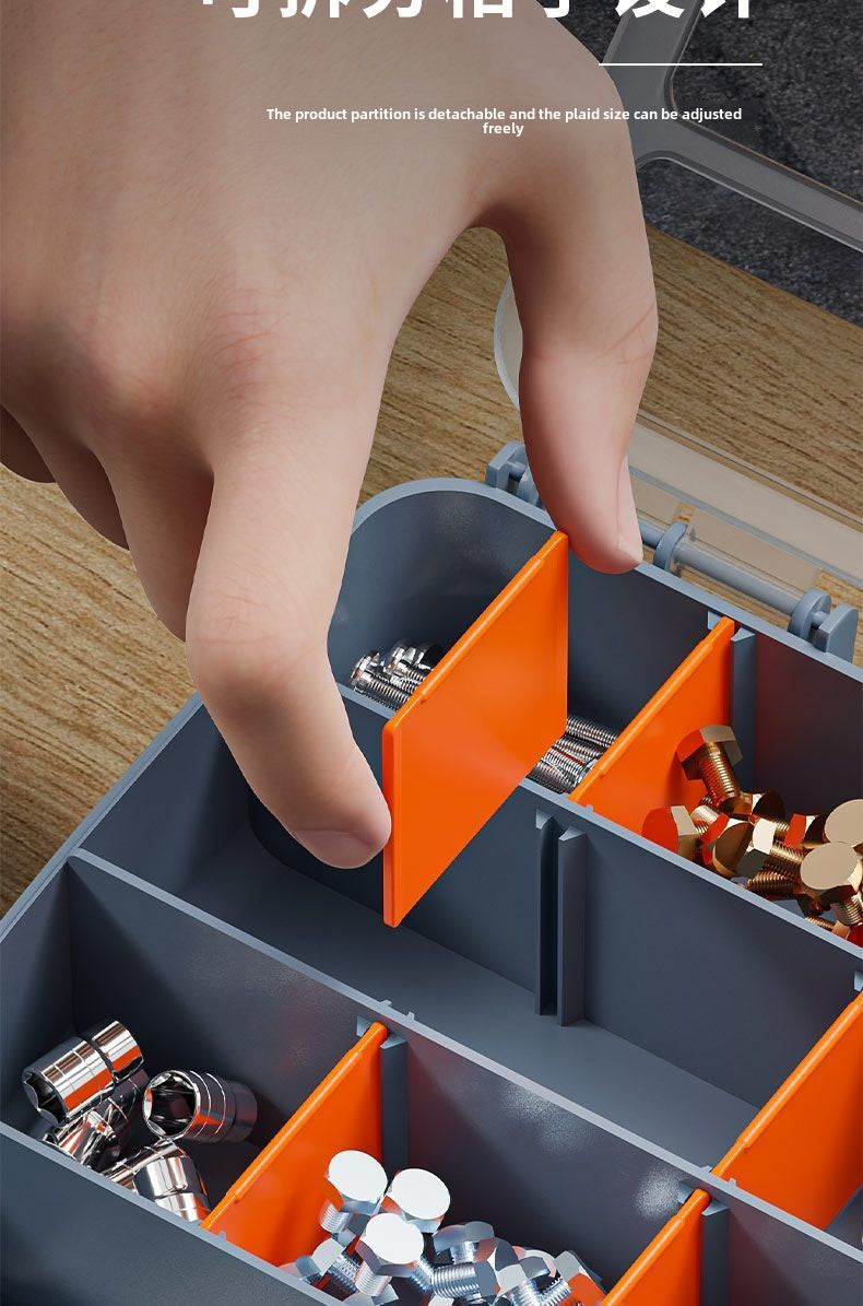 Plastic Tool Box,Double Side Tool Organizer Small Parts Tool Box Hardware Organizer with Removable Plastic Dividers for Bead/Screws/Nuts/Nails/Bolts/Bins/Crafts