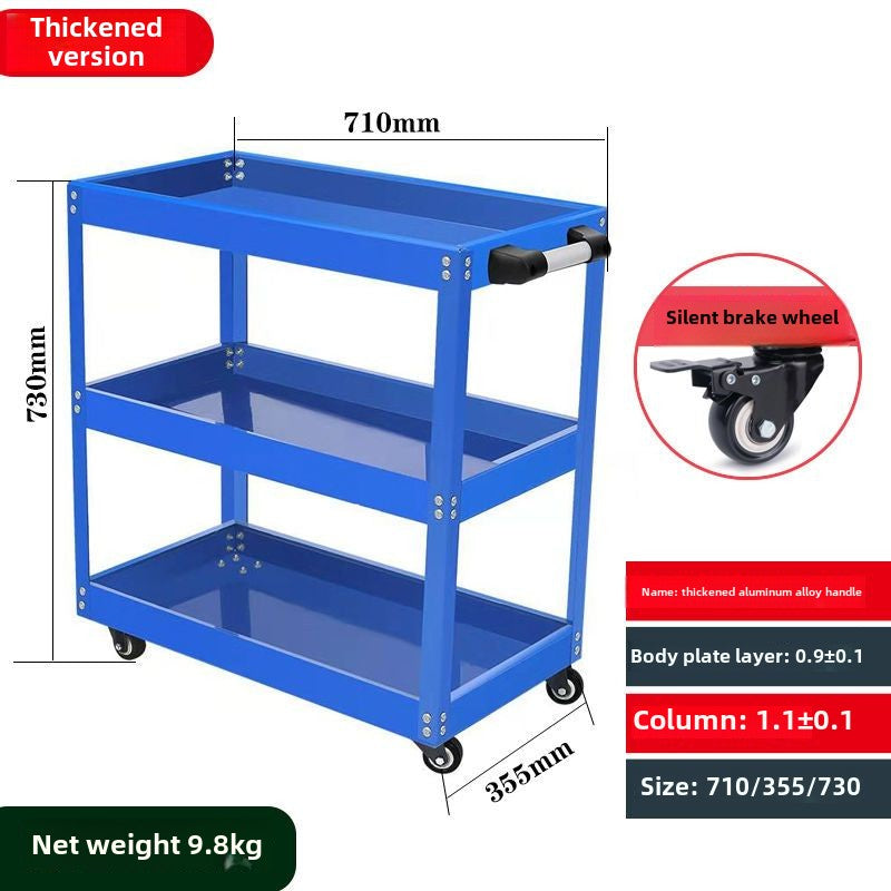 Auto Dynasty 3-Layer Steel Service Cart Max Capacity 220 lbs with Wheels for Warehouse, Garage and Office Supports, Red
