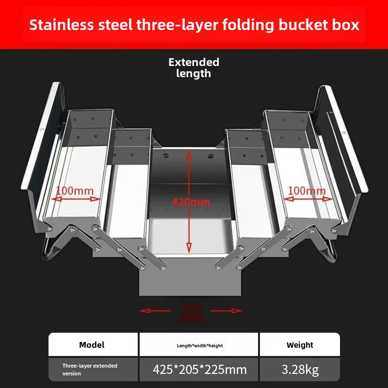 Metal Cantilever Tool Box, 3-Tier 5 Tray Fold Out Stainless Steel Tool Box with Handle, 14" Stack-able Portable Tool Storage Box Organizers Chest for Household Factory Warehouse Repair Shop