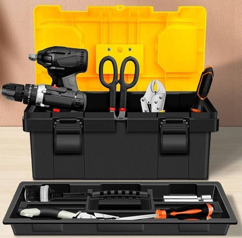 Plastic Organised Maestro Tool Box with Clear top lid (Yellow)