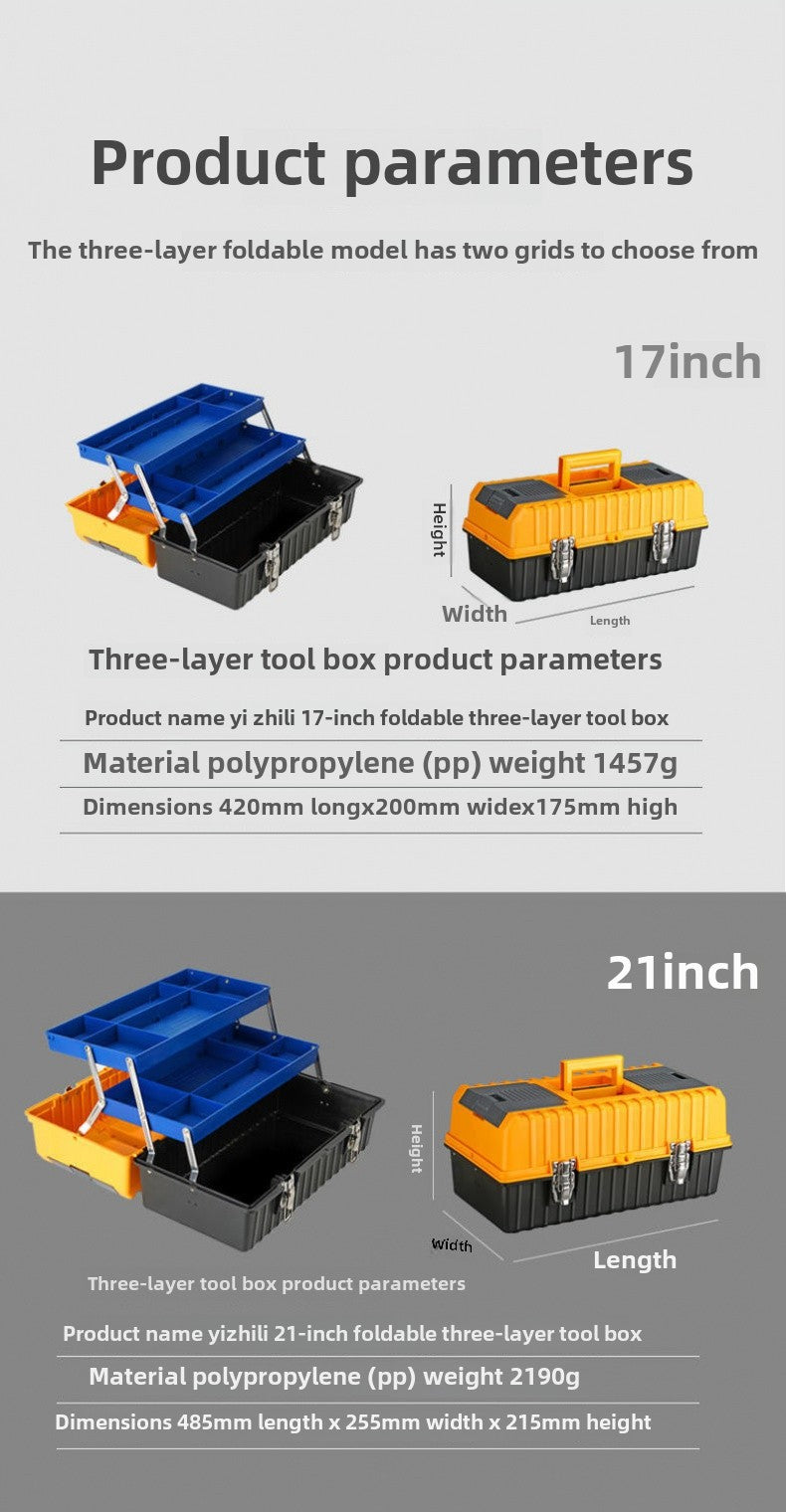 Small tool box, 14-inch plastic tool boxes with handle, removable tray with dual lock secured, red toolbox for home
