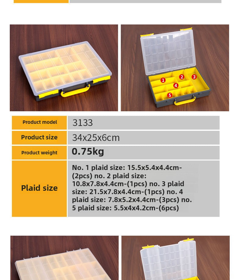 Transparent portable multi compartment spare parts box combination multi-layer toolbox Portable Storage Organizer Box (Set of 4) Yellow/Black