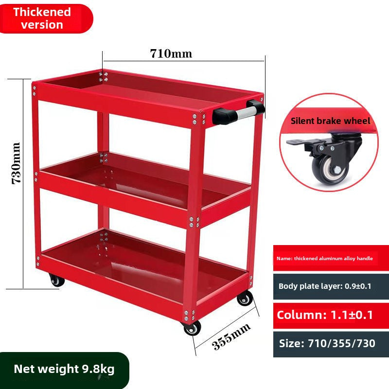 Auto Dynasty 3-Layer Steel Service Cart Max Capacity 220 lbs with Wheels for Warehouse, Garage and Office Supports, Red
