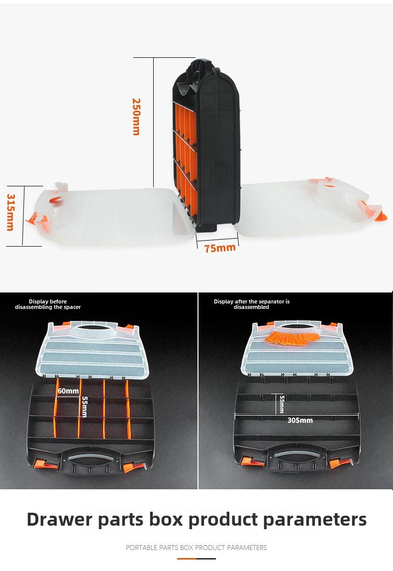 Stackable Multi-Grid Parts Storage Box - Transparent Screw Organizer, Workshop Tool Case