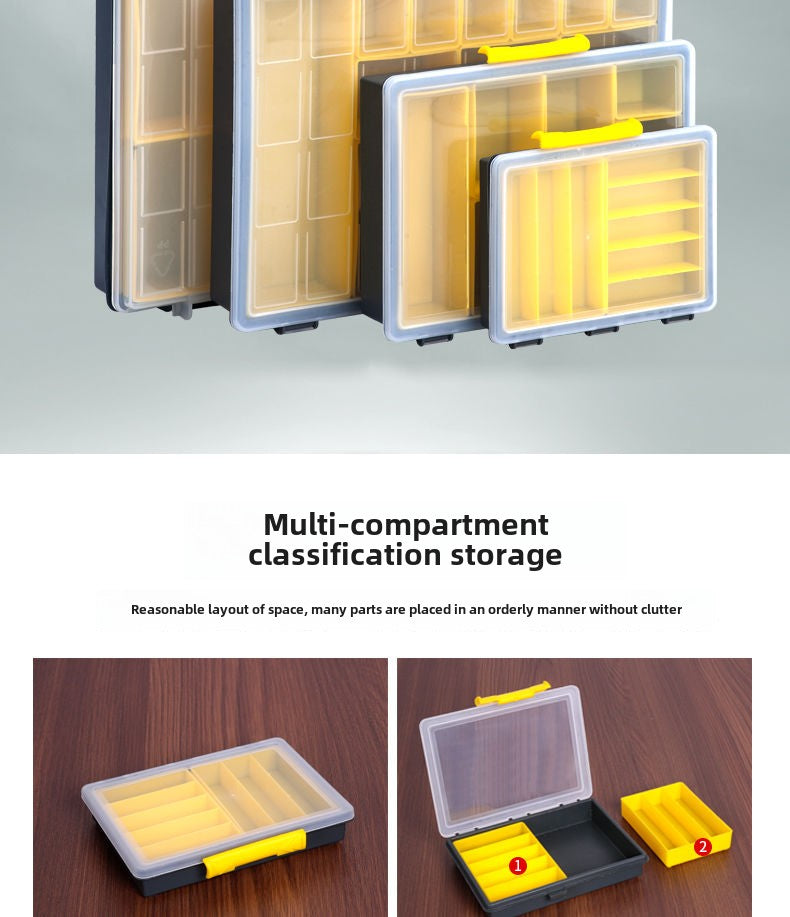 Transparent portable multi compartment spare parts box combination multi-layer toolbox Portable Storage Organizer Box (Set of 4) Yellow/Black