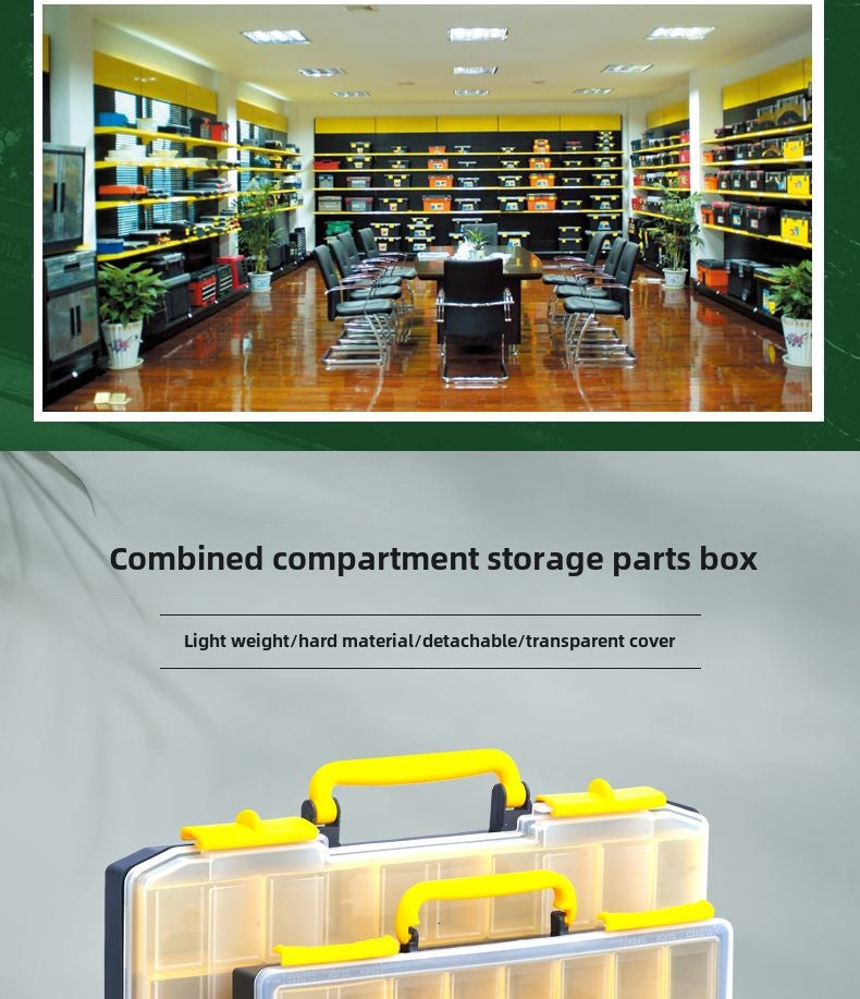 Transparent portable multi compartment spare parts box combination multi-layer toolbox Portable Storage Organizer Box (Set of 4) Yellow/Black