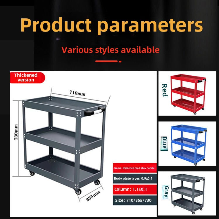 Auto Dynasty 3-Layer Steel Service Cart Max Capacity 220 lbs with Wheels for Warehouse, Garage and Office Supports, Red