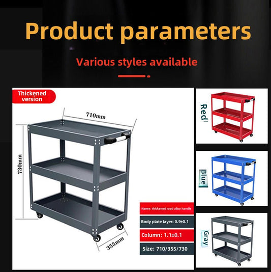 Auto Dynasty 3-Layer Steel Service Cart Max Capacity 220 lbs with Wheels for Warehouse, Garage and Office Supports, Red