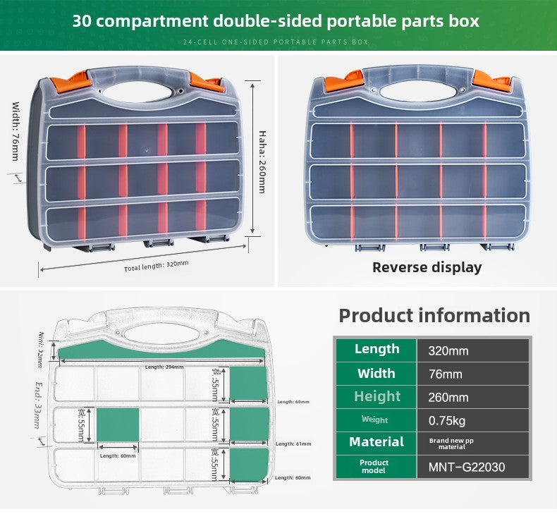 Double Side Tools Organizer, Customizable Removable Plastic Dividers, Hardware Box Storage, Excellent for Screws,Nuts,Small Parts, 34-Compartment
