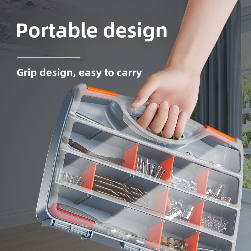 Plastic Tool Box,Double Side Tool Organizer Small Parts Tool Box Hardware Organizer with Removable Plastic Dividers for Bead/Screws/Nuts/Nails/Bolts/Bins/Crafts