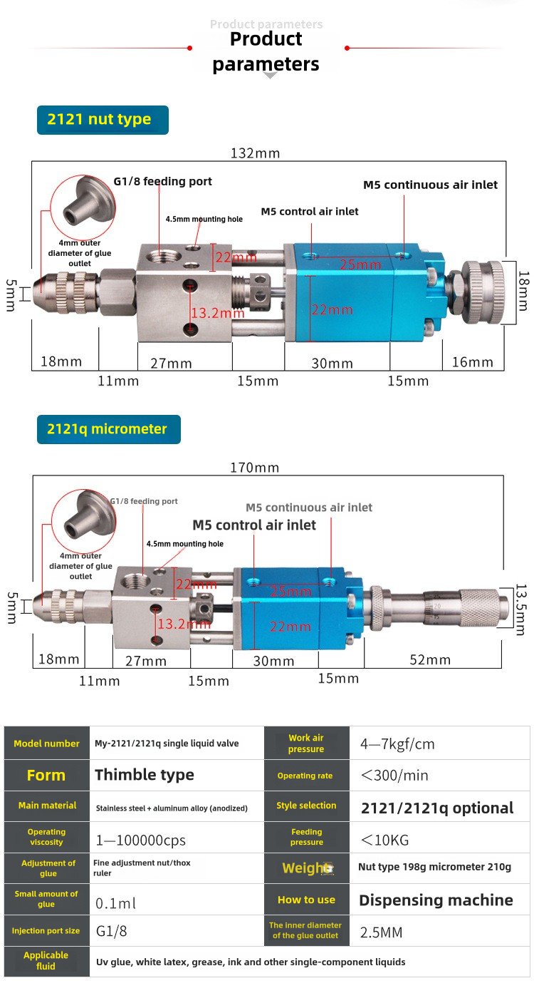 Pneumatic Precision Thimble UV Glue Dispensing Valve