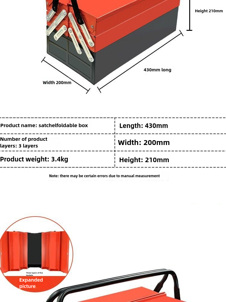 Metal Cantilever Tool Box, 18 Inch Tool Box, 3 Layers 5 Tray Portable Tool Box, Fold Out Tool Box Organizer Storage for Home Studio Auto Repair Factory