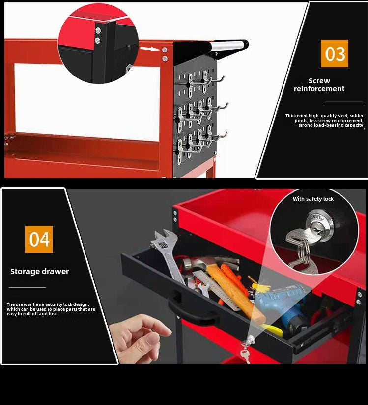 Auto Dynasty 3-Layer Steel Service Cart Max Capacity 220 lbs with Wheels for Warehouse, Garage and Office Supports, Red