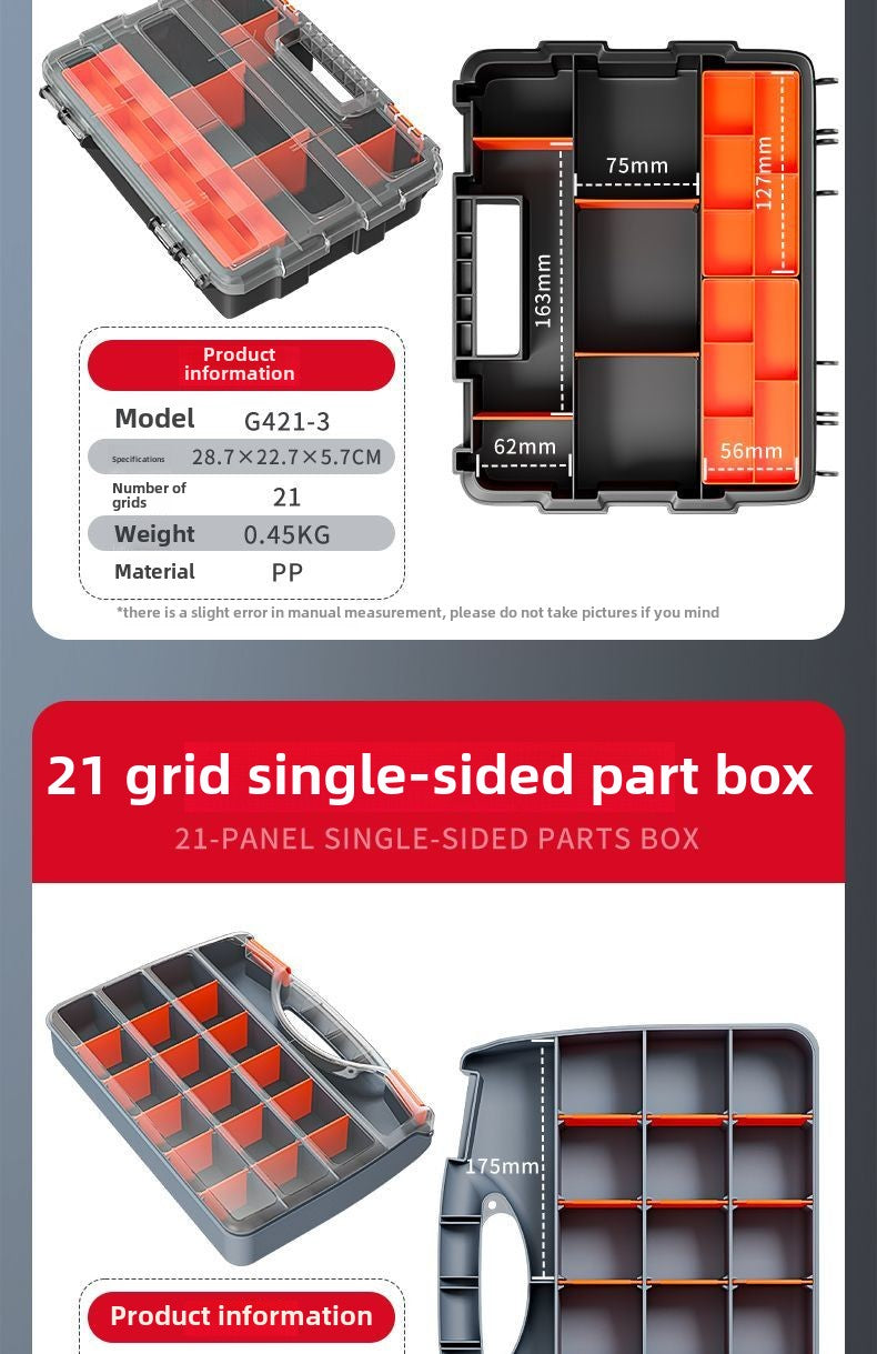 Plastic Tool Box,Double Side Tool Organizer Small Parts Tool Box Hardware Organizer with Removable Plastic Dividers for Bead/Screws/Nuts/Nails/Bolts/Bins/Crafts