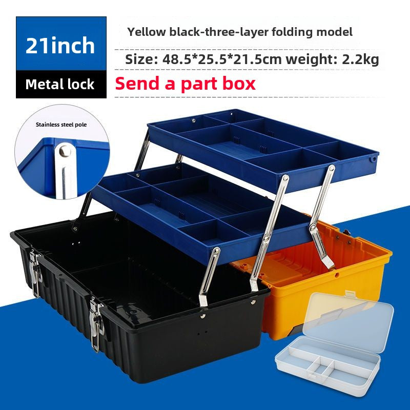 Small tool box, 14-inch plastic tool boxes with handle, removable tray with dual lock secured, red toolbox for home