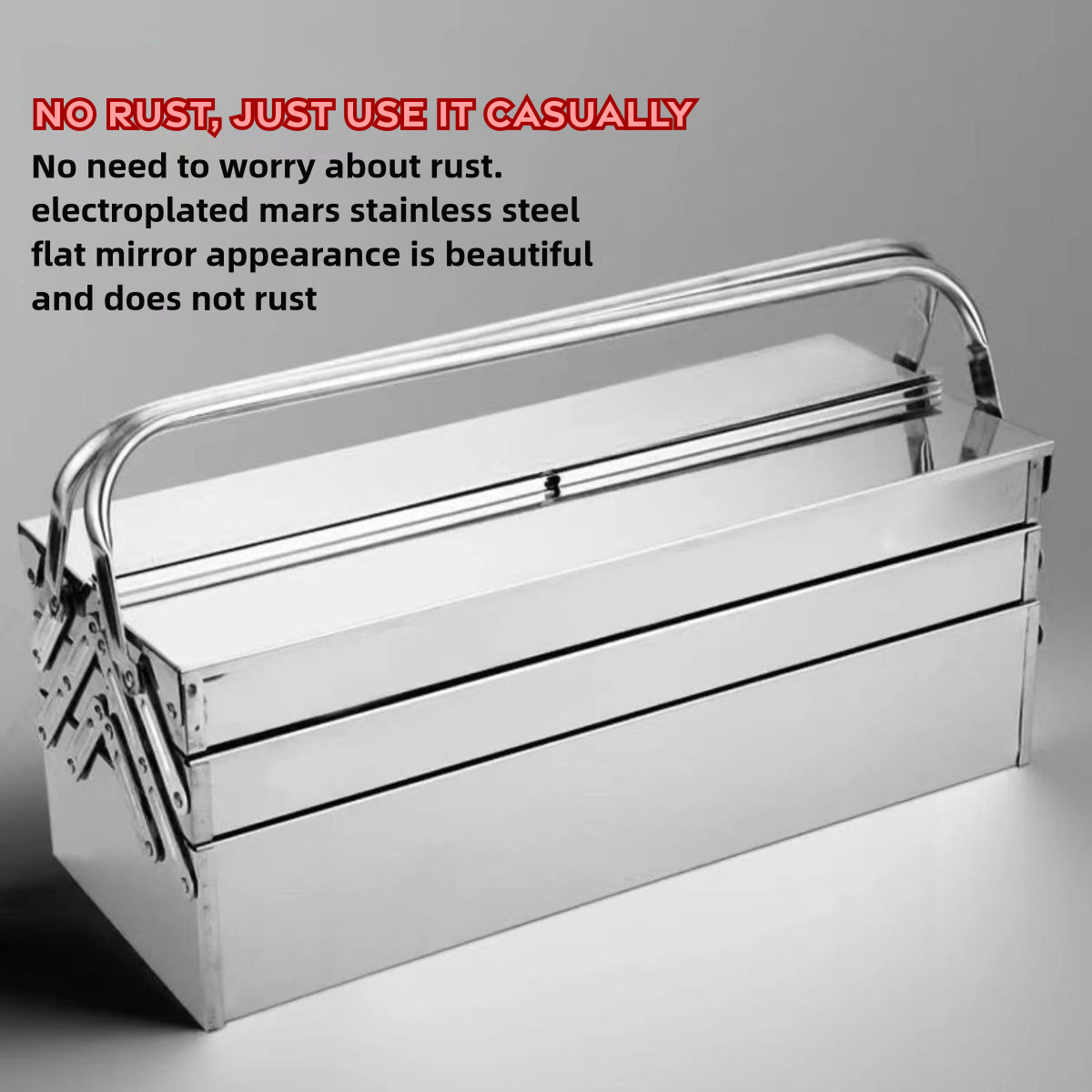 Metal Cantilever Tool Box, 3-Tier 5 Tray Fold Out Stainless Steel Tool Box with Handle, 14" Stack-able Portable Tool Storage Box Organizers Chest for Household Factory Warehouse Repair Shop