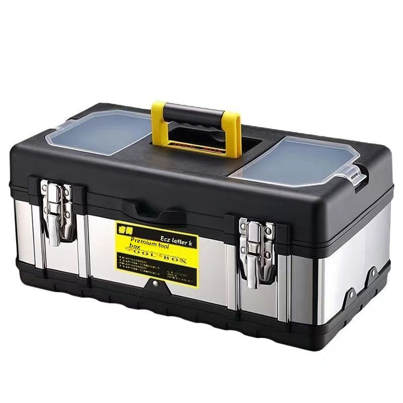 20-Inch Tool Box Stainless Steel&Plastic Portable Toolbox Storage Organizer with Long Handle and Removable Tray for Home Garage Workshop