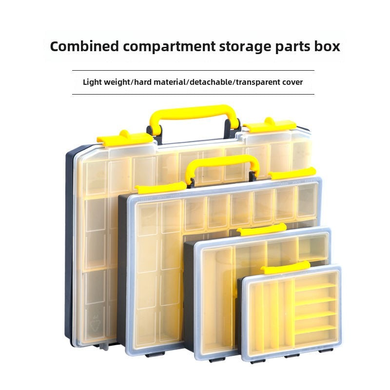 Transparent portable multi compartment spare parts box combination multi-layer toolbox Portable Storage Organizer Box (Set of 4) Yellow/Black