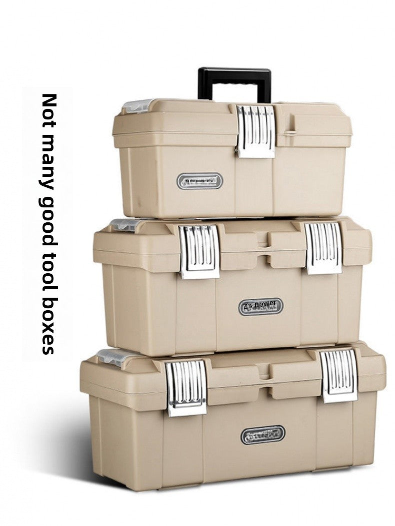 Small tool box, 14-inch plastic tool boxes with handle, removable tray with dual lock secured, red toolbox for home