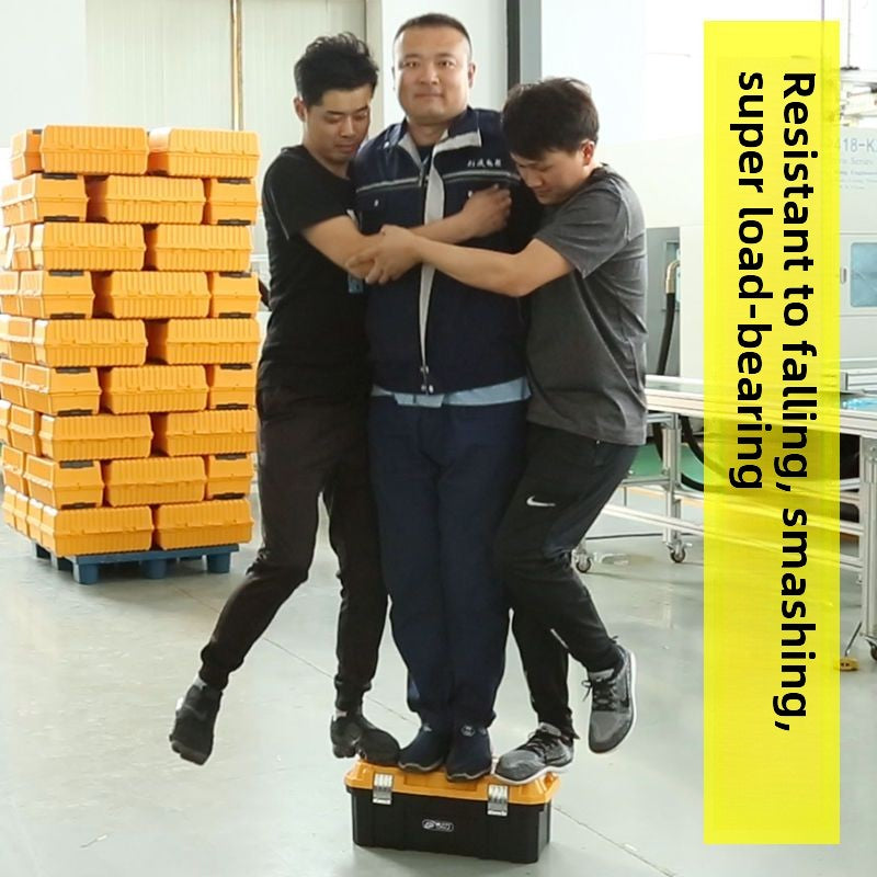 Small tool box, 14-inch plastic tool boxes with handle, removable tray with dual lock secured, red toolbox for home