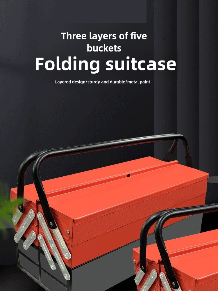 Metal Cantilever Tool Box, 18 Inch Tool Box, 3 Layers 5 Tray Portable Tool Box, Fold Out Tool Box Organizer Storage for Home Studio Auto Repair Factory