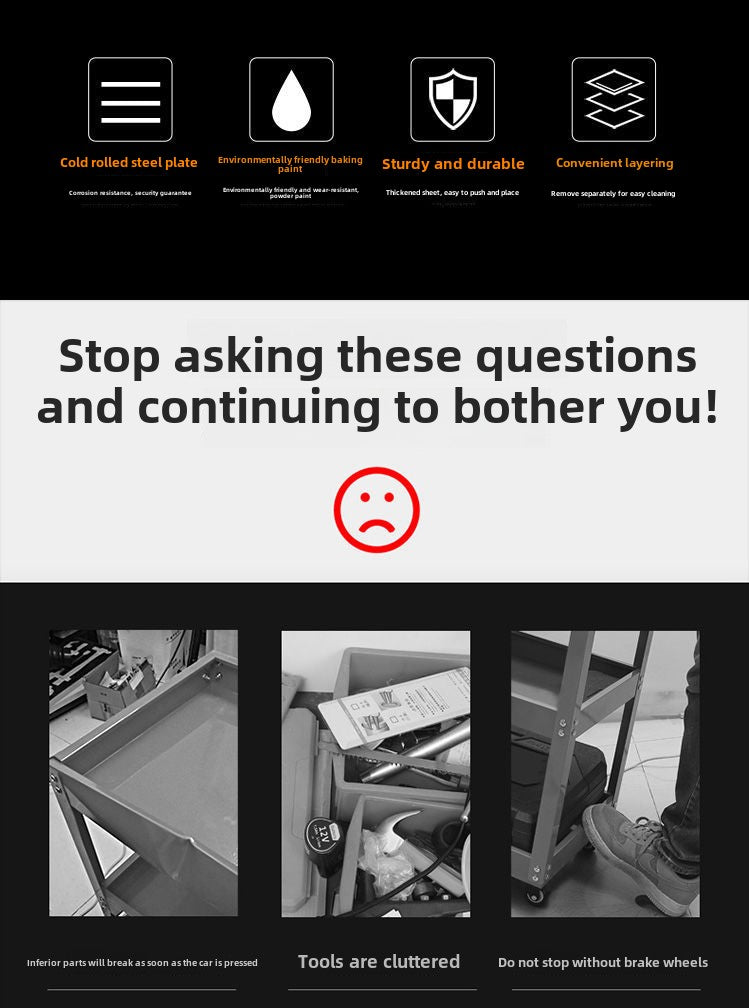 Auto Dynasty 3-Layer Steel Service Cart Max Capacity 220 lbs with Wheels for Warehouse, Garage and Office Supports, Red