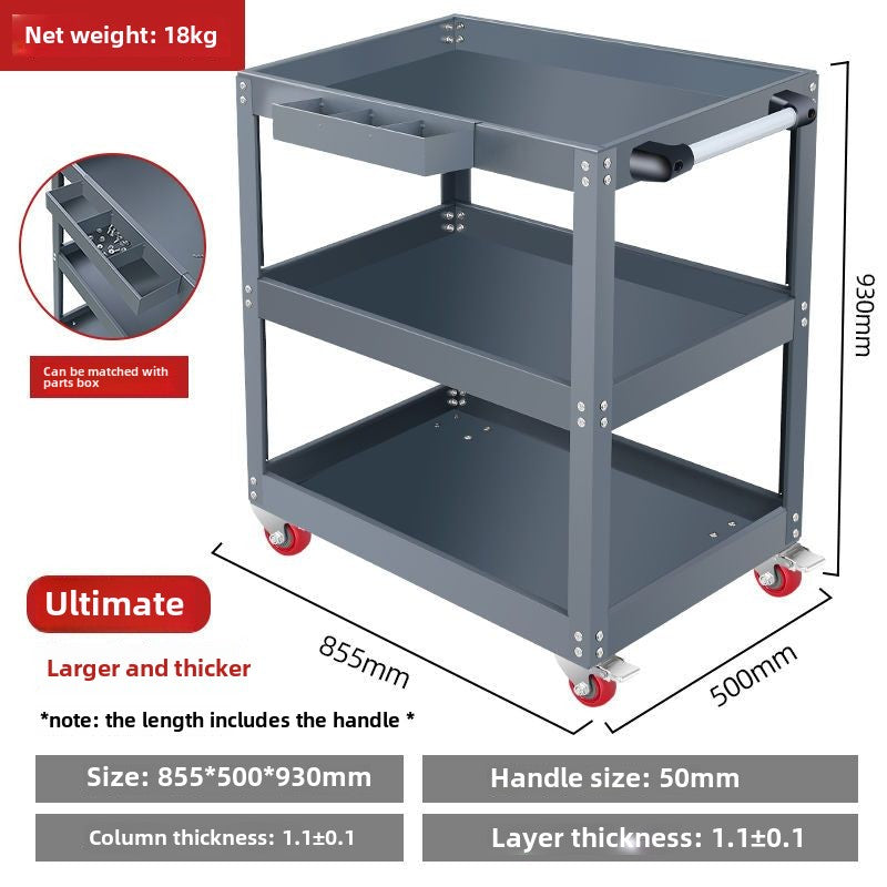 Auto Dynasty 3-Layer Steel Service Cart Max Capacity 220 lbs with Wheels for Warehouse, Garage and Office Supports, Red
