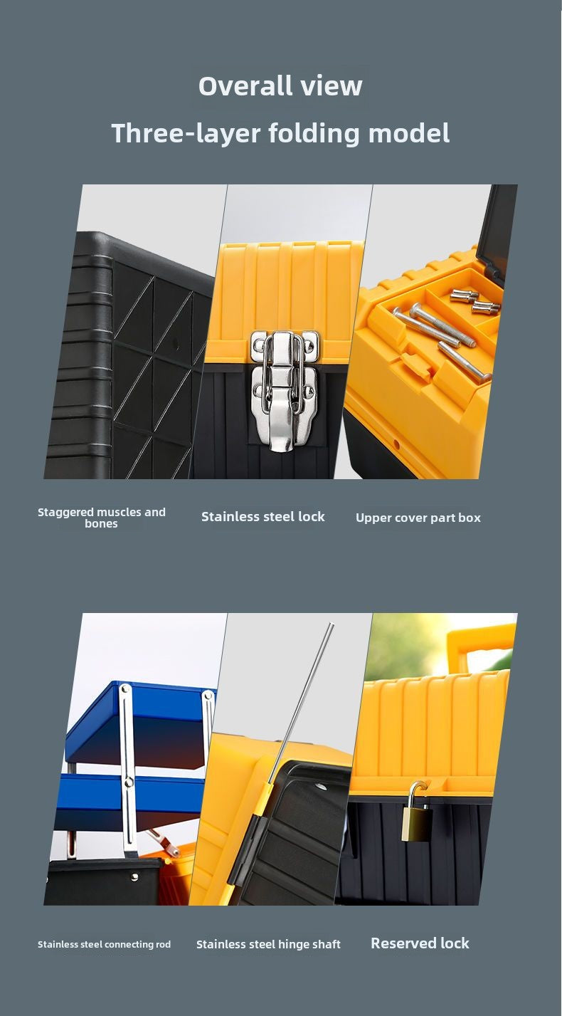 Small tool box, 14-inch plastic tool boxes with handle, removable tray with dual lock secured, red toolbox for home