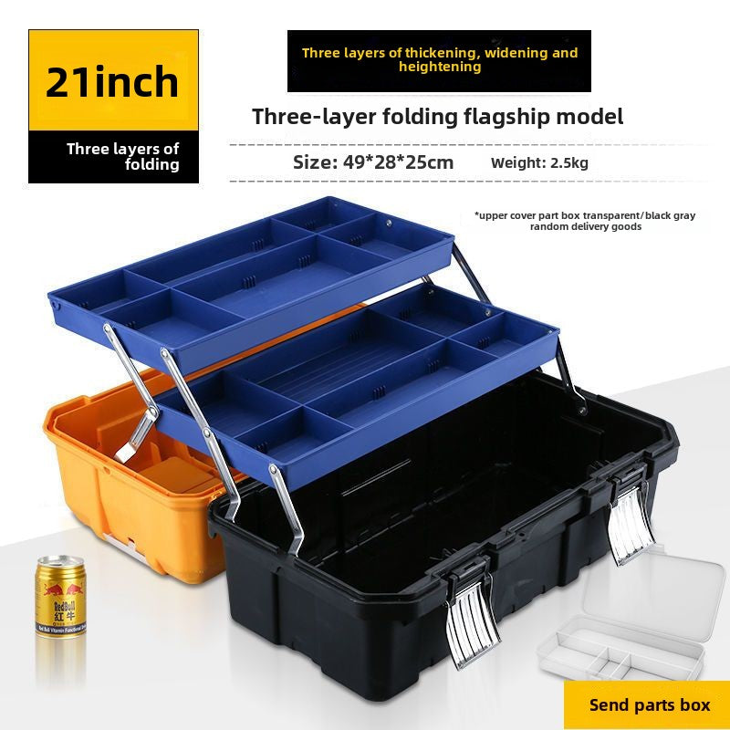 Small tool box, 14-inch plastic tool boxes with handle, removable tray with dual lock secured, red toolbox for home