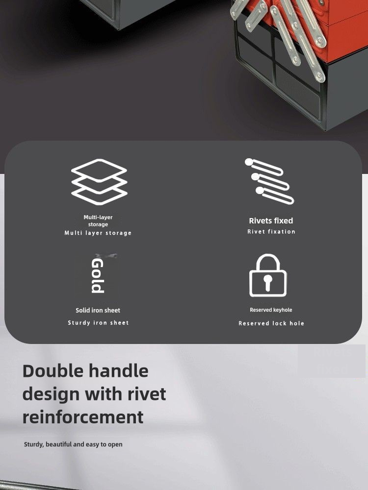 Metal Cantilever Tool Box, 18 Inch Tool Box, 3 Layers 5 Tray Portable Tool Box, Fold Out Tool Box Organizer Storage for Home Studio Auto Repair Factory