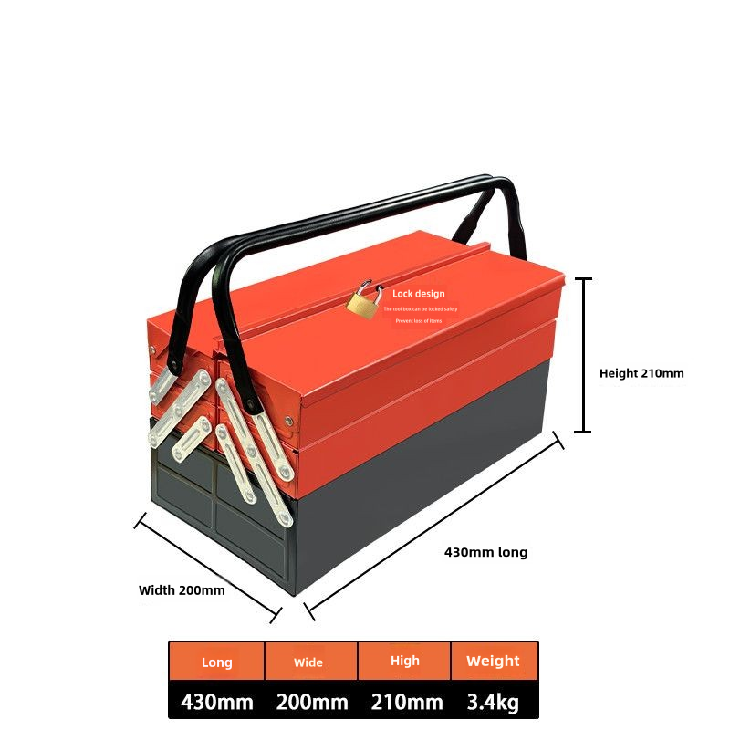Metal Cantilever Tool Box, 18 Inch Tool Box, 3 Layers 5 Tray Portable Tool Box, Fold Out Tool Box Organizer Storage for Home Studio Auto Repair Factory
