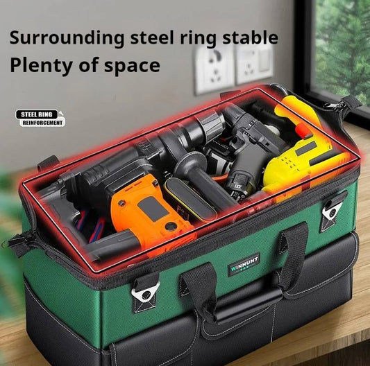 Heavy Duty Tool Bag 15-Inch, 16-Pocket Portable Tool Box Organizer Storage, Tactical Tote Bag with Large Zipper, Adjustable Shoulder Strap, Father Day Dad Men Gifts for Mechanic HVAC Engineer