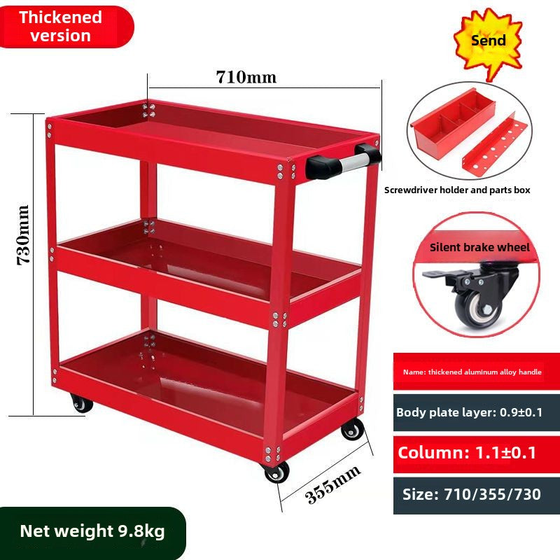 Auto Dynasty 3-Layer Steel Service Cart Max Capacity 220 lbs with Wheels for Warehouse, Garage and Office Supports, Red