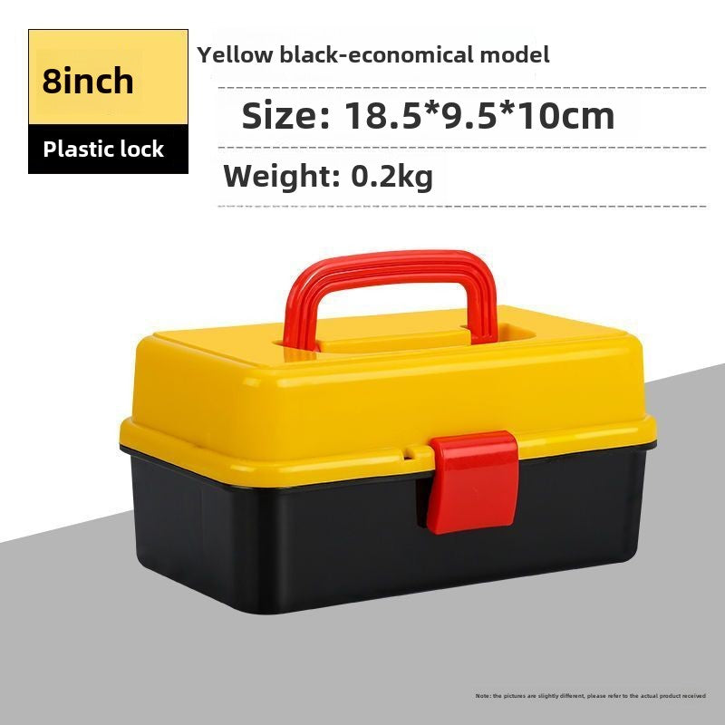 Small tool box, 14-inch plastic tool boxes with handle, removable tray with dual lock secured, red toolbox for home