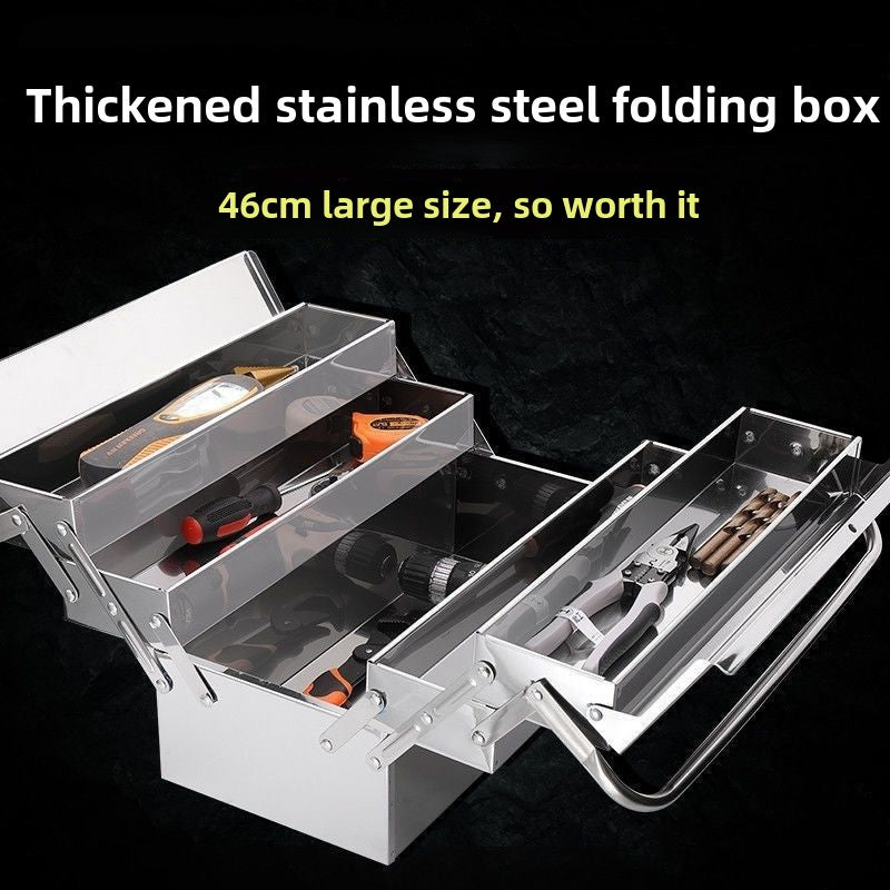 Metal Cantilever Tool Box, 3-Tier 5 Tray Fold Out Stainless Steel Tool Box with Handle, 14" Stack-able Portable Tool Storage Box Organizers Chest for Household Factory Warehouse Repair Shop