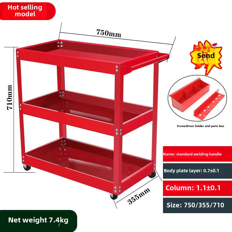 Auto Dynasty 3-Layer Steel Service Cart Max Capacity 220 lbs with Wheels for Warehouse, Garage and Office Supports, Red
