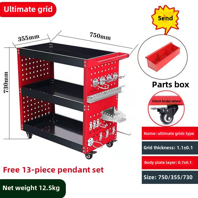 Auto Dynasty 3-Layer Steel Service Cart Max Capacity 220 lbs with Wheels for Warehouse, Garage and Office Supports, Red