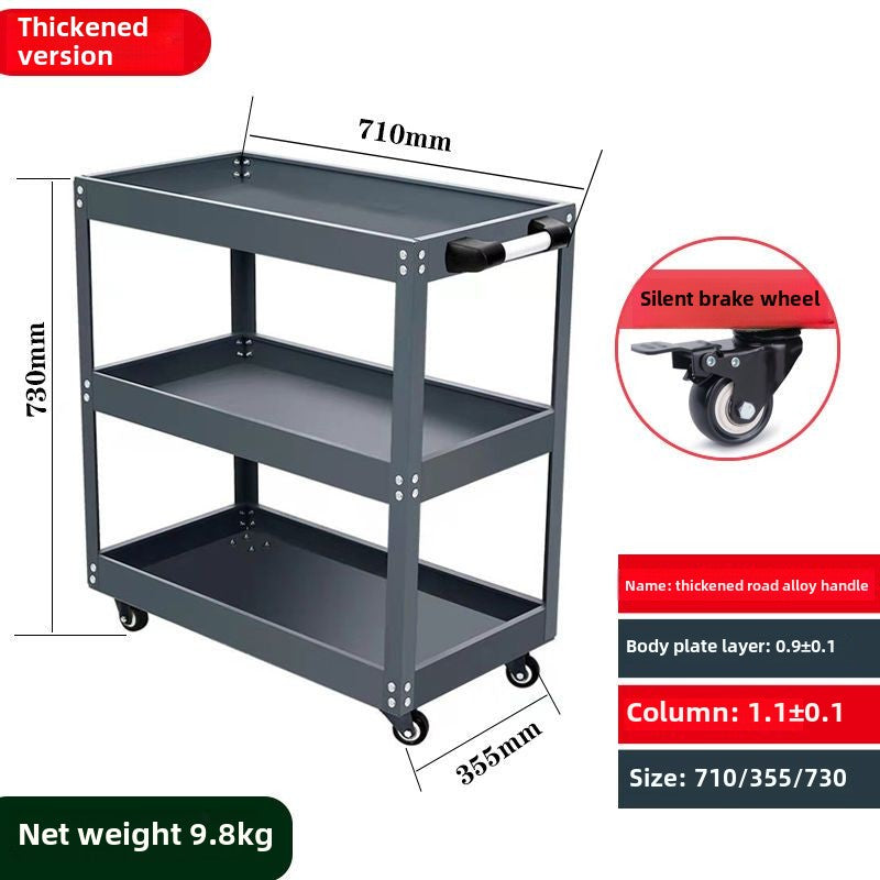 Auto Dynasty 3-Layer Steel Service Cart Max Capacity 220 lbs with Wheels for Warehouse, Garage and Office Supports, Red