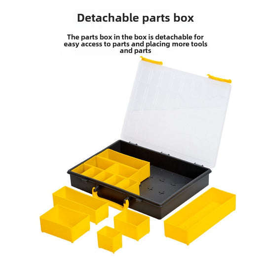 Transparent portable multi compartment spare parts box combination multi-layer toolbox Portable Storage Organizer Box (Set of 4) Yellow/Black