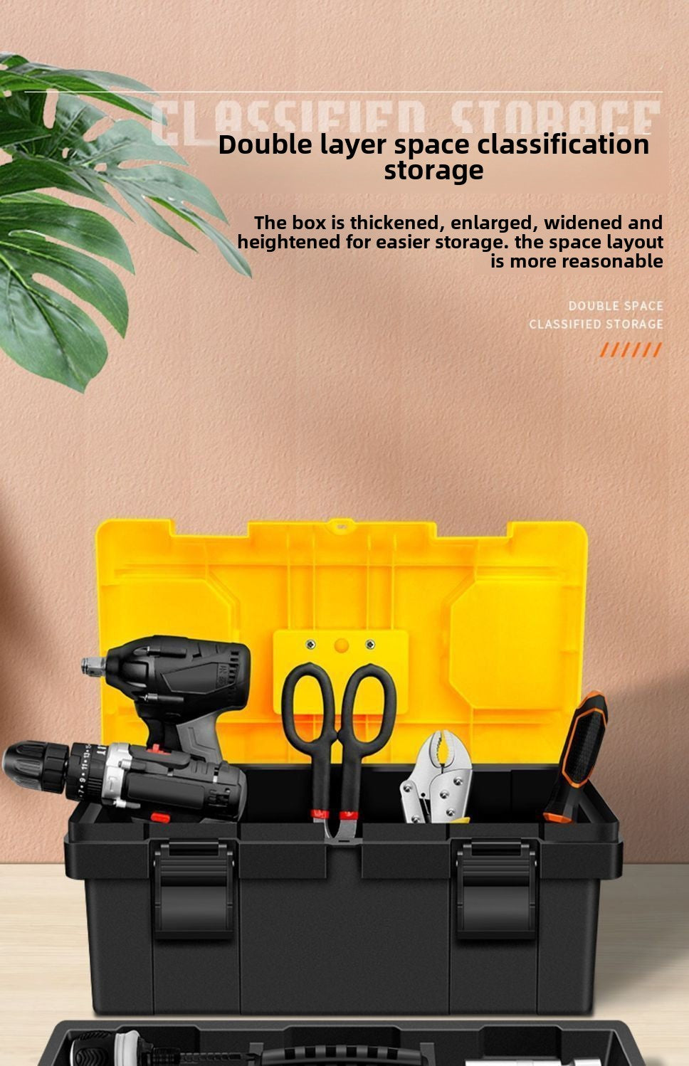 20-Inch Tool Box Stainless Steel&Plastic Portable Toolbox Storage Organizer with Long Handle and Removable Tray for Home Garage Workshop