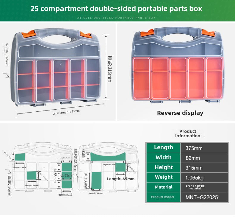 Double Side Tools Organizer, Customizable Removable Plastic Dividers, Hardware Box Storage, Excellent for Screws,Nuts,Small Parts, 34-Compartment