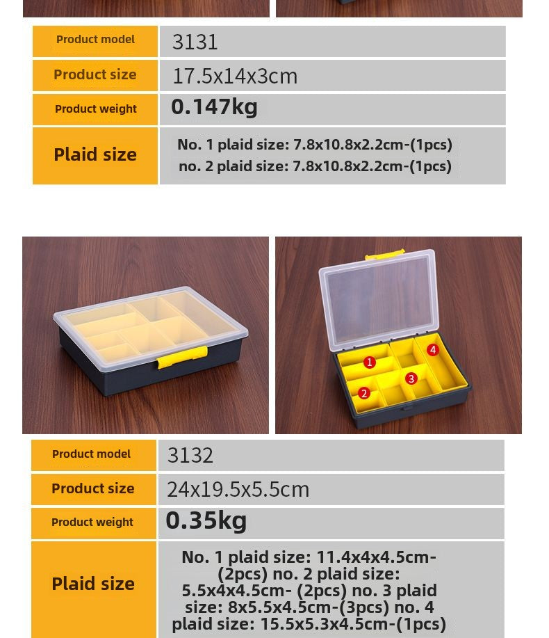 Transparent portable multi compartment spare parts box combination multi-layer toolbox Portable Storage Organizer Box (Set of 4) Yellow/Black