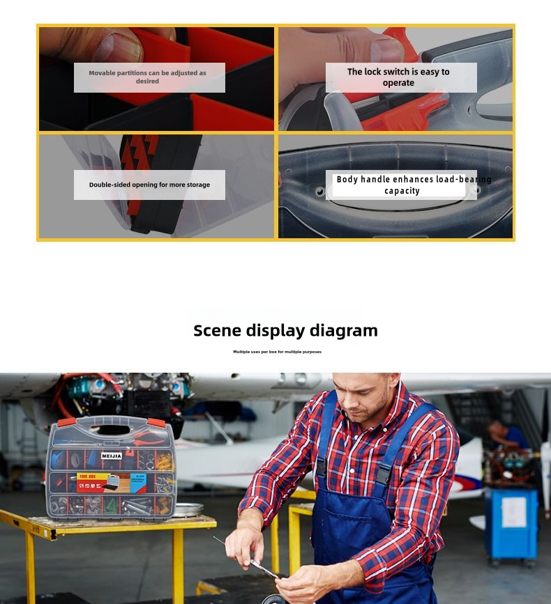 Thick and durable double-sided hand-held parts box, plastic screw accessories, classification toolbox, building blocks, organization and storage