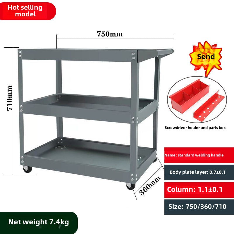 Auto Dynasty 3-Layer Steel Service Cart Max Capacity 220 lbs with Wheels for Warehouse, Garage and Office Supports, Red