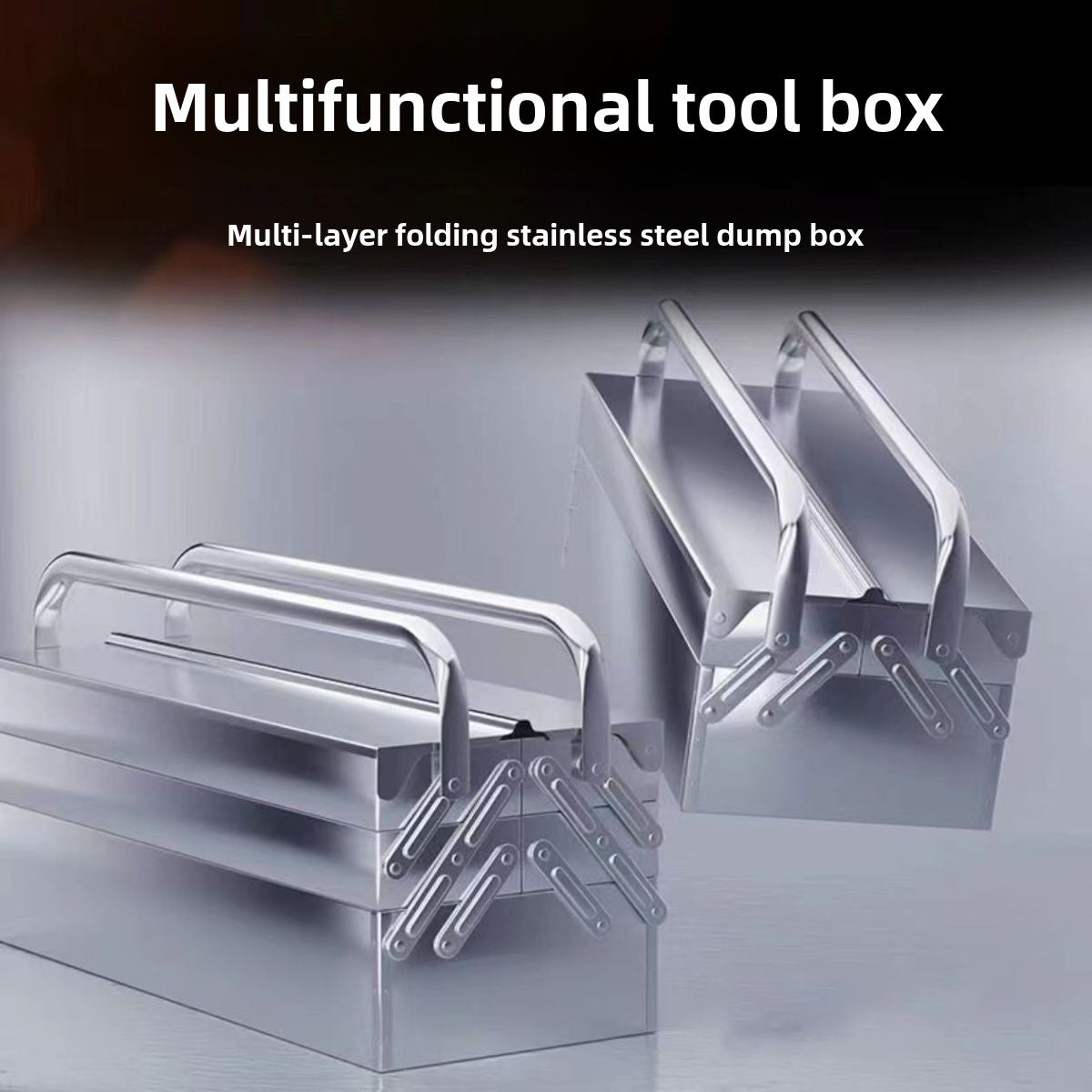 Metal Cantilever Tool Box, 3-Tier 5 Tray Fold Out Stainless Steel Tool Box with Handle, 14" Stack-able Portable Tool Storage Box Organizers Chest for Household Factory Warehouse Repair Shop