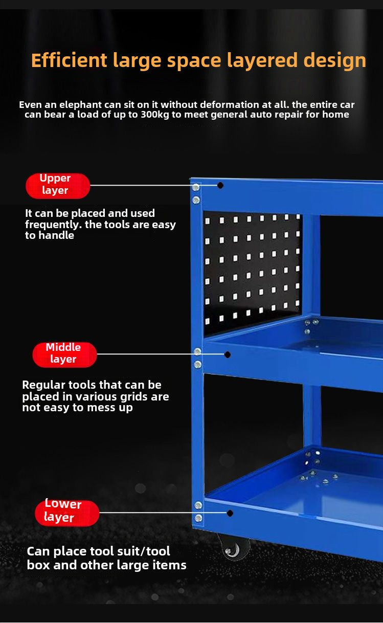 Auto Dynasty 3-Layer Steel Service Cart Max Capacity 220 lbs with Wheels for Warehouse, Garage and Office Supports, Red
