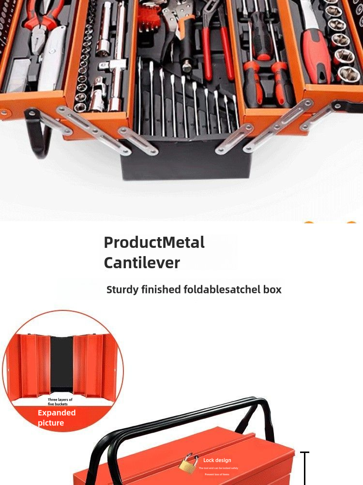 Metal Cantilever Tool Box, 18 Inch Tool Box, 3 Layers 5 Tray Portable Tool Box, Fold Out Tool Box Organizer Storage for Home Studio Auto Repair Factory
